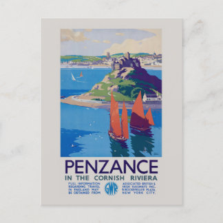 Carte Postale Penzance dans la Riviera cornique Affiche vintage