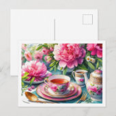 Carte Postale Peoné et Teacup rose Tea Party Floral (Devant / Derrière)