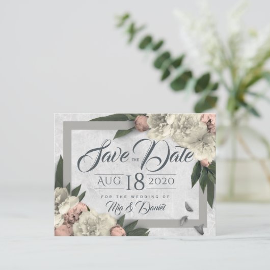 Carte Postale Peonies Florales Glamore Design Enregistrer La Dat (Debout devant)