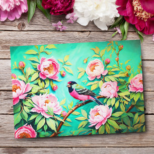 Carte Postale Peony Pine Gosbeak à l'Artwork Peinture à l'huile