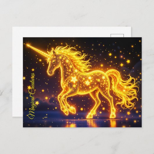 Carte Postale Pépinière or licorne design parties scintillant ar (Devant / Derrière)