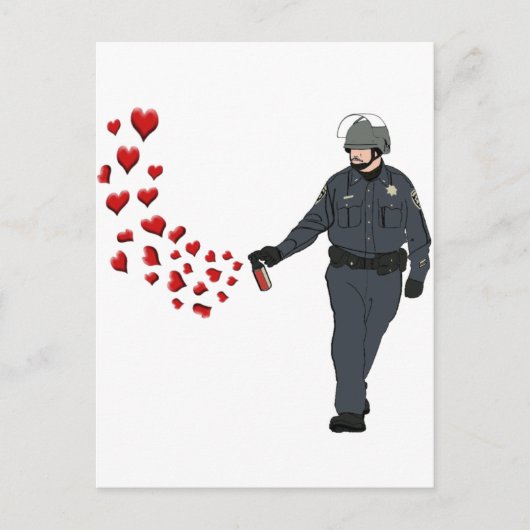 Carte Postale Pepper Spray Cop décontracté avec Coeurs en couleu (Devant)