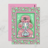 CARTE POSTALE PEPPERMINT PINK POODON ET SNOWGLOBE SNOWMAN (Devant / Derrière)