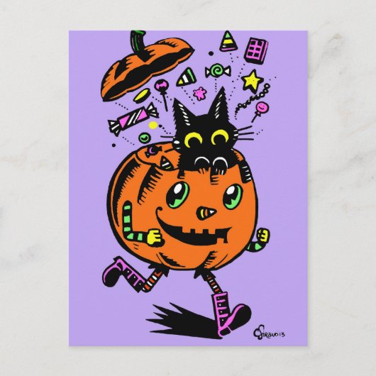 Carte Postale Peppy Citrouille et Kitty Halloween (Devant)