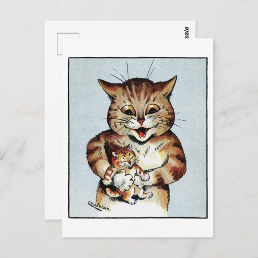 Carte Postale Père Chat tenant un chaton, Louis Wain (Devant / Derrière)