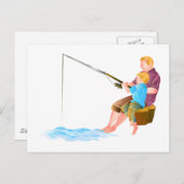 Carte Postale Père et fils pêche (Devant / Derrière)