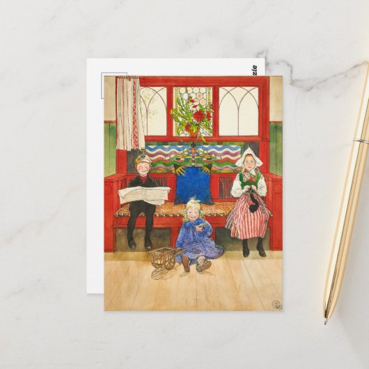 Carte Postale Père, mère et enfant par Carl Larsson (Devant/Arrière en situation)