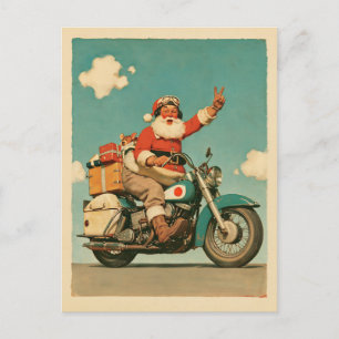 Carte Postale Père Noël à moto de Noël vintage