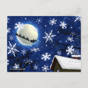 Carte postale père Noël arrivant en ville