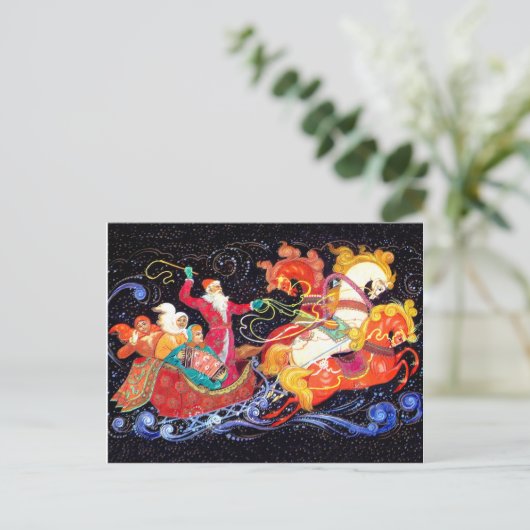 Carte Postale Père Noël arrive dans trois chars à chevaux, sovié (Debout devant)