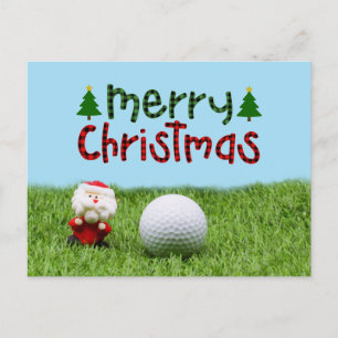 Carte Postale Père Noël avec balle de golf Joyeux Noël golfeur
