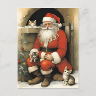 Carte Postale Père Noël avec chatons