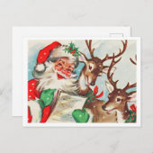 Carte Postale Père Noël avec deux cerfs chantant des chansons de (Devant / Derrière)