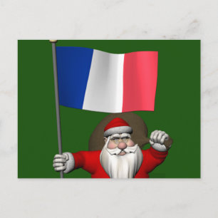 Carte Postale Père Noël Avec Drapeau De France