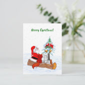 Carte Postale Père Noël avec Lapin Renard et Écureuil (Debout devant)