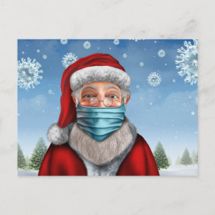 Carte Postale Père Noël avec masque facial