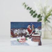 Carte Postale père Noël avec traîneau plein de livres, Joyeux No (Debout devant)