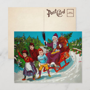 Carte postale Père Noël Carton vintage avec bâtons