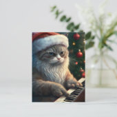 Carte Postale Père Noël Cat Joue Piano (Debout devant)