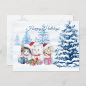 Carte Postale père Noël chatons, pins Noël (Devant / Derrière)