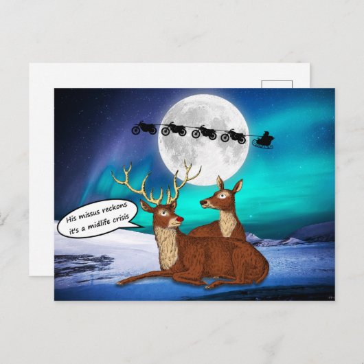 Carte Postale Père Noël Christmas plaisanteries Reindees vélos Q (Devant / Derrière)