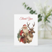 Carte Postale Père Noël classique à cheval sur un renne Merci (Debout devant)