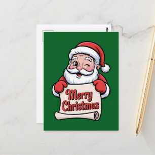 Carte Postale Père Noël Clin d'Œil 🎅 "Merry Christmas"