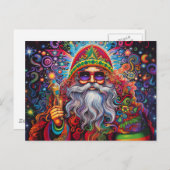 Carte Postale Père Noël coloré Hippy Art  (Devant / Derrière)