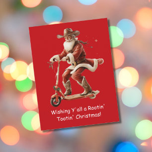 Carte Postale Père Noël cow-boy sur scooter, vœux de Noël