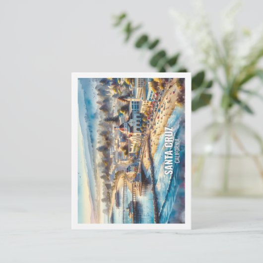 Carte Postale Père Noël Cruz California USA Famous Place aquarel (Debout devant)