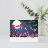 Carte postale père Noël dans le ciel nocturne (Debout devant)