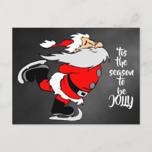Carte Postale Père Noël de dessin animé patinant "c'est la saiso