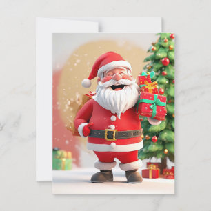 Carte Postale Père Noël de Noël tenant un cadeau