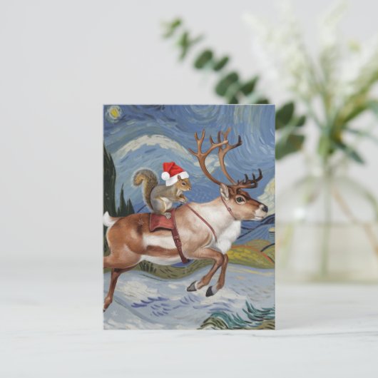 Carte Postale Père Noël d'écureuil et Noël des rennes adorables (Debout devant)