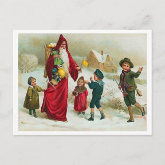 Carte Postale Père Noël donnant des jouets aux bons enfants, vin