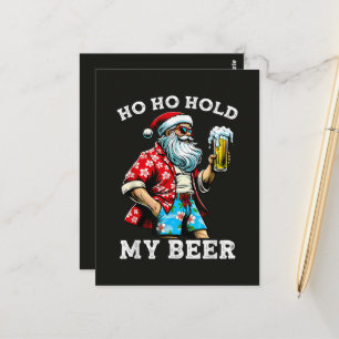 Carte Postale Père Noël drôle avec des lunettes de soleil et biè
