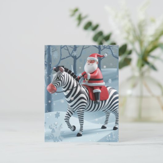 Carte Postale Père Noël drôle et Zebra (Debout devant)