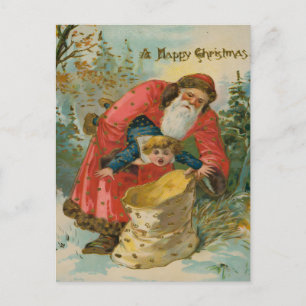 Carte Postale Père Noël effrayant vintage enlève un enfant mécha
