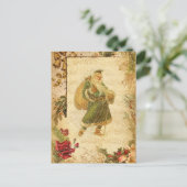 Carte Postale Père Noël en Neige avec Roses & Musique (Debout devant)