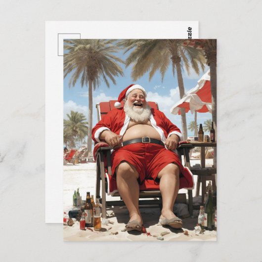 Carte Postale Père Noël en vacances (Devant / Derrière)