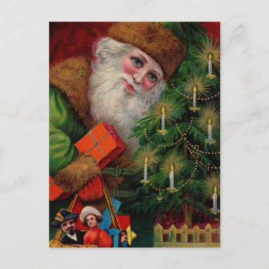 Carte postale père Noël en vert (Devant)