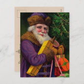 Carte postale père Noël en violet (Devant / Derrière)