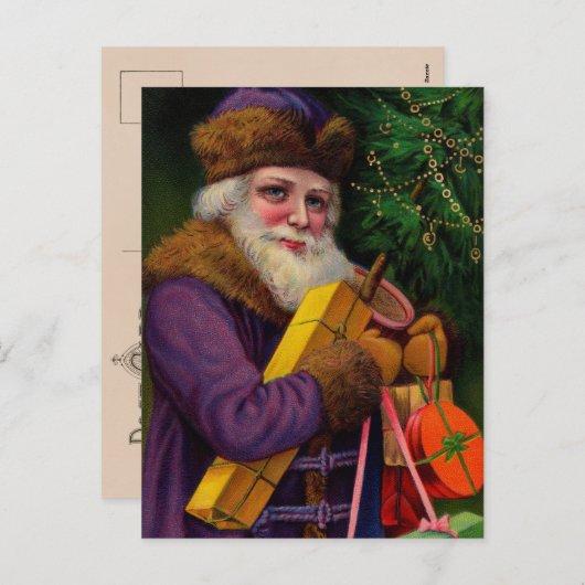 Carte postale père Noël en violet (Devant / Derrière)