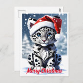 Carte Postale Père Noël enneigé d'hiver Mignon Léopard des neige (Devant / Derrière)