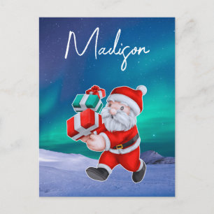Carte Postale Père Noël est en route Noël Aurores Boréales