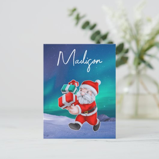 Carte Postale Père Noël est en route Northern Lights Christmas (Debout devant)