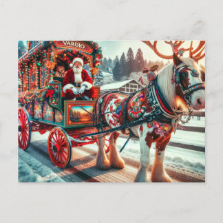 Carte Postale Père Noël et Irish Cob Horse avec Antlers