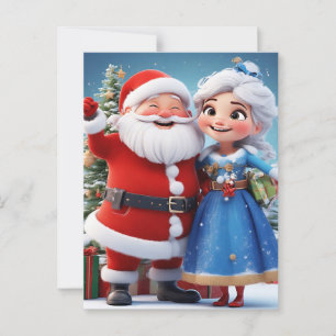 Carte Postale Père Noël et la Fée des Neiges célébrant Noël