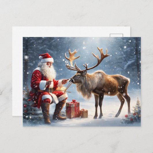 Carte Postale Père Noël et l'art des rennes (Devant / Derrière)