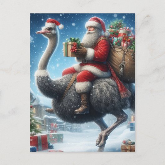 Carte Postale Père Noël et l'autruche (Devant)